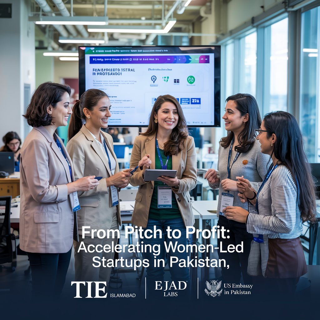 A high-impact acceleration program empowering growth-stage women entrepreneurs across Pakistan through advanced coaching, mentoring, and investor readiness training. In partnership with TiE Islamabad, Ejad Labs, and the U.S. Embassy in Pakistan, the initiative connected women founders from Khyber Pakhtunkhwa, Punjab, Sindh, and Balochistan with global investor networks, including Silicon Valley.